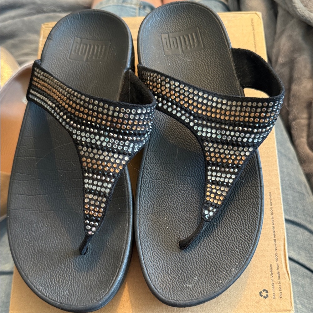 Fitflop Lulu Crystal Rhinestone T-Strap Flip Flop Sandals